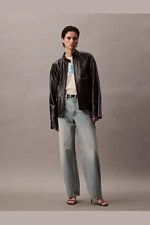 Calvin Klein Giubbotto in pelle con zip taglio relaxed
