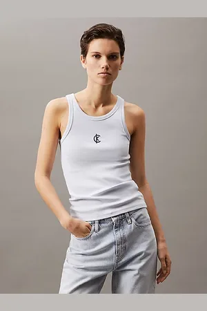 Calvin Klein Canotta con logo a costine in cotone