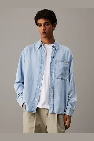 Calvin Klein Camicia di jeans in cotone e lino taglio regular