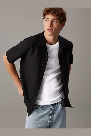Calvin Klein Camicia con colletto cubano in misto lino e cotone