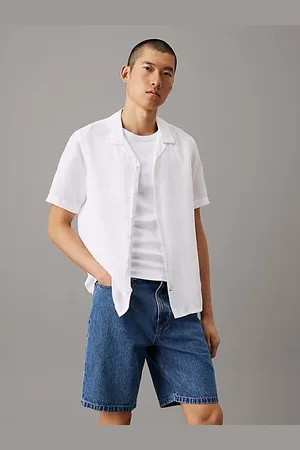 Calvin Klein Camicia con colletto cubano in misto lino e cotone