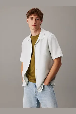 Calvin Klein Camicia con colletto cubano in misto lino e cotone