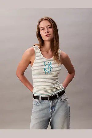 Calvin Klein Canotta a righe a costine con logo grafico