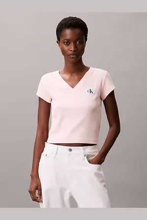 Calvin Klein T-shirt con scollo a V in cotone a costine