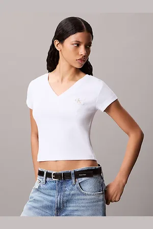 Calvin Klein T-shirt con scollo a V in cotone a costine