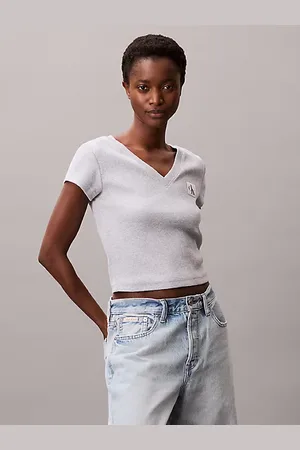 Calvin Klein T-shirt con scollo a V in cotone a costine