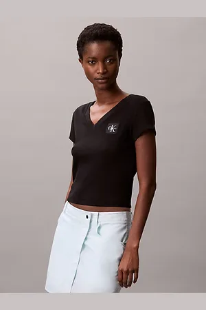 Calvin Klein T-shirt con scollo a V in cotone a costine