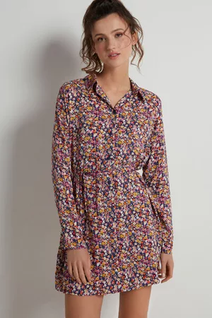 Tezenis Donna Vestiti casual - Vestito Manica Lunga a Camicia Tela di Viscosa Donna Taglia L