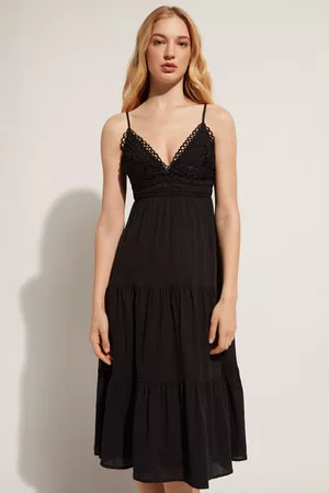 Calzedonia Donna Abito pizzo macramè - Abito Midi in Pizzo Macramè e Gonna a Balze Donna Velikost L