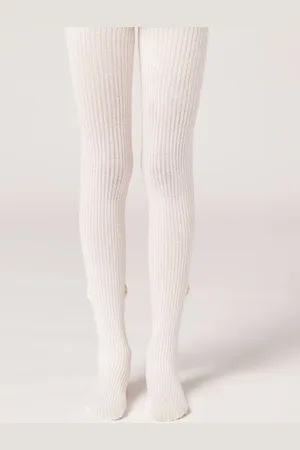 Calzedonia Collant in Cotone a Costine con Fiocco da Bambina Bambina