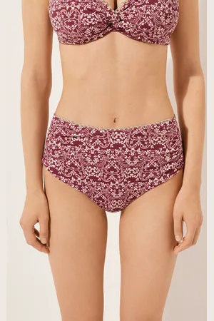 Calzedonia Slip Alto Contenitivo Costume Botanic Bordeaux Donna