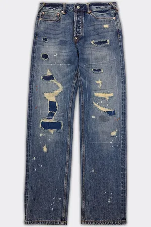 Evisu Jeans 7-Pocket Distressed Denim Blu