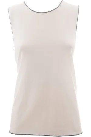 KANGRA CASHMERE Canotta Bianca In Cotone Con Dettagli In Lurex