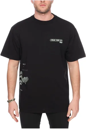 PRAY FOR US Tshirt Nera In Cotone Con Stampa Fronte E Retro