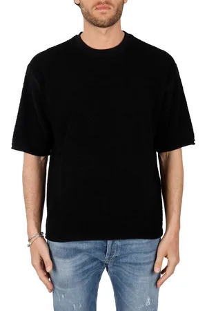 SIDE SLOPE Tshirt Nera In Misto Lino