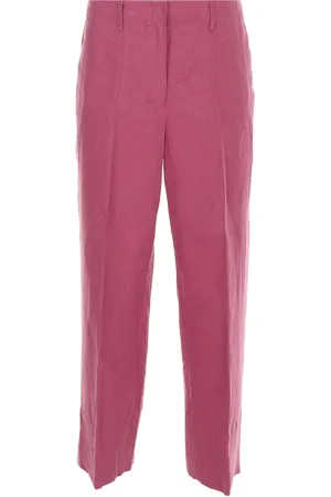Max Mara Pantalone "rebecca" Rosa In Lino Lavato
