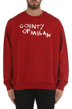 MARCELO BURLON Felpa In Cotone Rossa Con Stampa Frontale