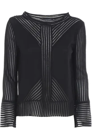 Alberta Ferretti Maglia Nera Con Intarsi A Costine