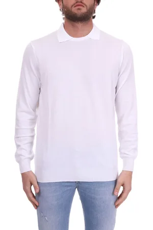 KANGRA CASHMERE Maglia Leggera Bianca Con Colletto Polo