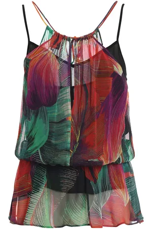 Pinko Top "floriana" Fantasia Foglie In Creponne