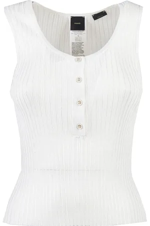 Pinko Canotta Bianca "robocop" In Misto Cotone