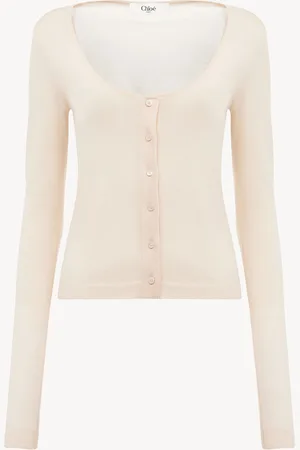 Chloé Cardigan aderente con scollo profondo in maglia di lana ultra sottile Taglia XS 100% Lana, Pinctada Maxima, Farmed, COO Italy
