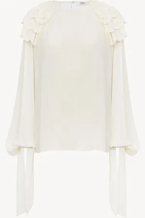 Chloé Top arricciato con volant in georgette di seta Taglia 44 100% Seta