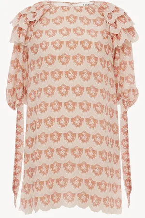 Chloé Mini abito con maniche a sbuffo in crêpon di seta Taglia 44 100% Seta