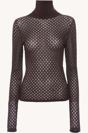 Chloé Pullover dolcevita aderente in maglia di pizzo Taglia M 95% Viscosa, 4% Poliammide, 1% Elastan