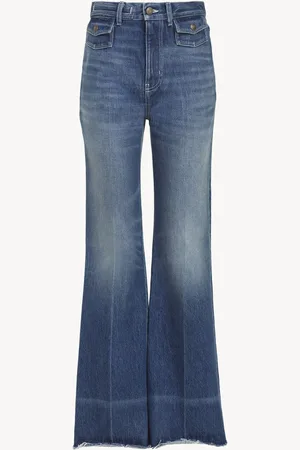Chloé Jeans flare a vita alta in denim Taglia 26 100% Cotone, Pelle di vitello