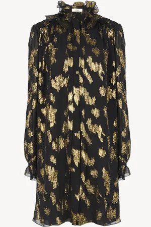Chloé Mini abito in jacquard di seta e lurex con nastri sul davanti Taglia 38 80% Seta, 20% Poliammide, Pinctada Maxima, Farmed, COO Australia