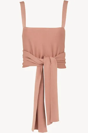 Chloé Canotta corta con nastri sul davanti in maglia di viscosa lucida Taglia L 88% Viscosa, 9% Poliammide, 3% Elastan