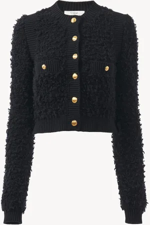 Chloé Cardigan corto aderente in maglia tweed Taglia XS 100% Lana mohair