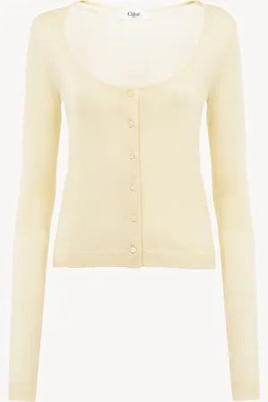 Chloé Cardigan aderente con scollo profondo in maglia di lana ultra sottile Taglia XS 100% Lana, Pinctada Maxima, Farmed, COO Italy