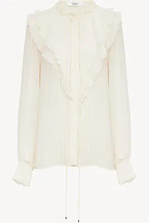 Chloé Blusa con volant in georgette di seta Taglia 40 100% Seta, Pinctada Maxima, Farmed, COO Australia