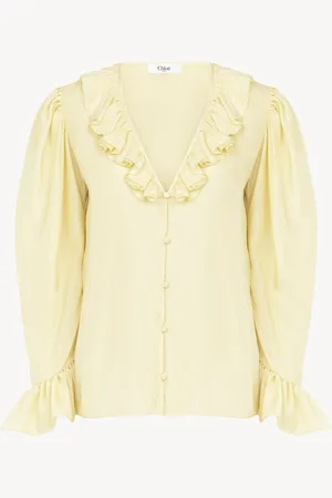 Chloé Top con volant e scollo a V in seta Habotai Taglia 44 100% Seta