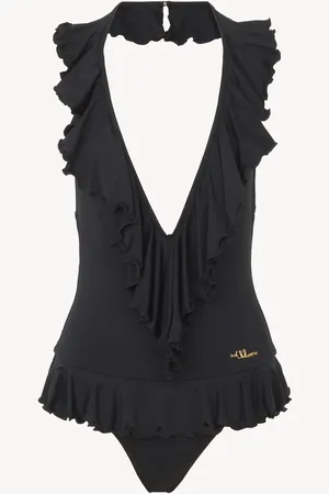 Chloé Costume da bagno intero con scollo a V e volant Nero Taglia 46 82% Poliammide, 18% Elastan