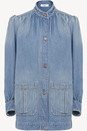 Chloé Giacca arricciata a collo alto in denim Taglia 42 100% Cotone