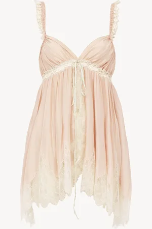Chloé Top senza maniche in seta pongé slavata e pizzo Taglia 42 100% Seta, Poliammide, Viscosa, Cotone