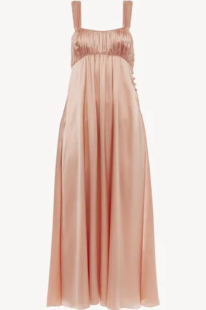 Chloé Abito lungo increspato senza maniche in satin di seta Taglia 38 100% Seta
