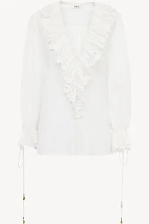 Chloé Top con scollo a V e maniche a sbuffo in voile di cotone Taglia 44 100% Cotone, Pinctada Maxima, Farmed, COO Australia