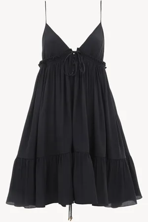 Chloé Mini abito arricciato con spalline sottili in crêpe de chine Taglia 40 100% Seta