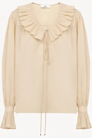 Chloé Top con volant arricciato in voile di cotone Taglia 38 100% Cotone