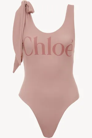 Chloé Costume da bagno intero con logo e spallina annodata Rosa Taglia 40 100% Poliammide