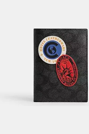 Coach Porta Passaporto In Tela Signature Con Toppe