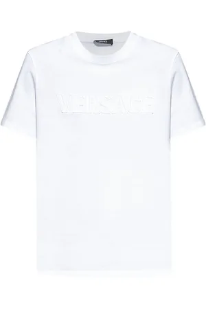 VERSACE `` Fringed Logo Embroidery T-Shirt