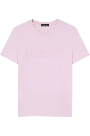 VERSACE `` Fringed Logo Embroidery T-Shirt