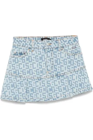 GCDS `Pleated Monogram` Denim Mini Skirt