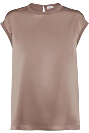 Brunello Cucinelli Stretch Silk Satin T-Shirt With Monili