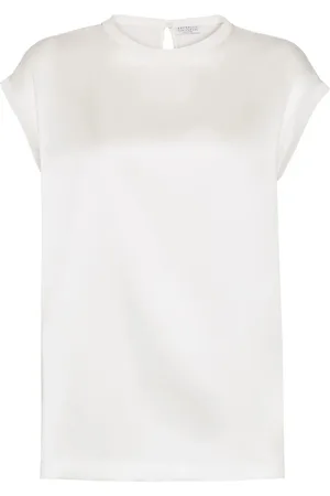 Brunello Cucinelli Stretch Silk Satin T-Shirt With Monili